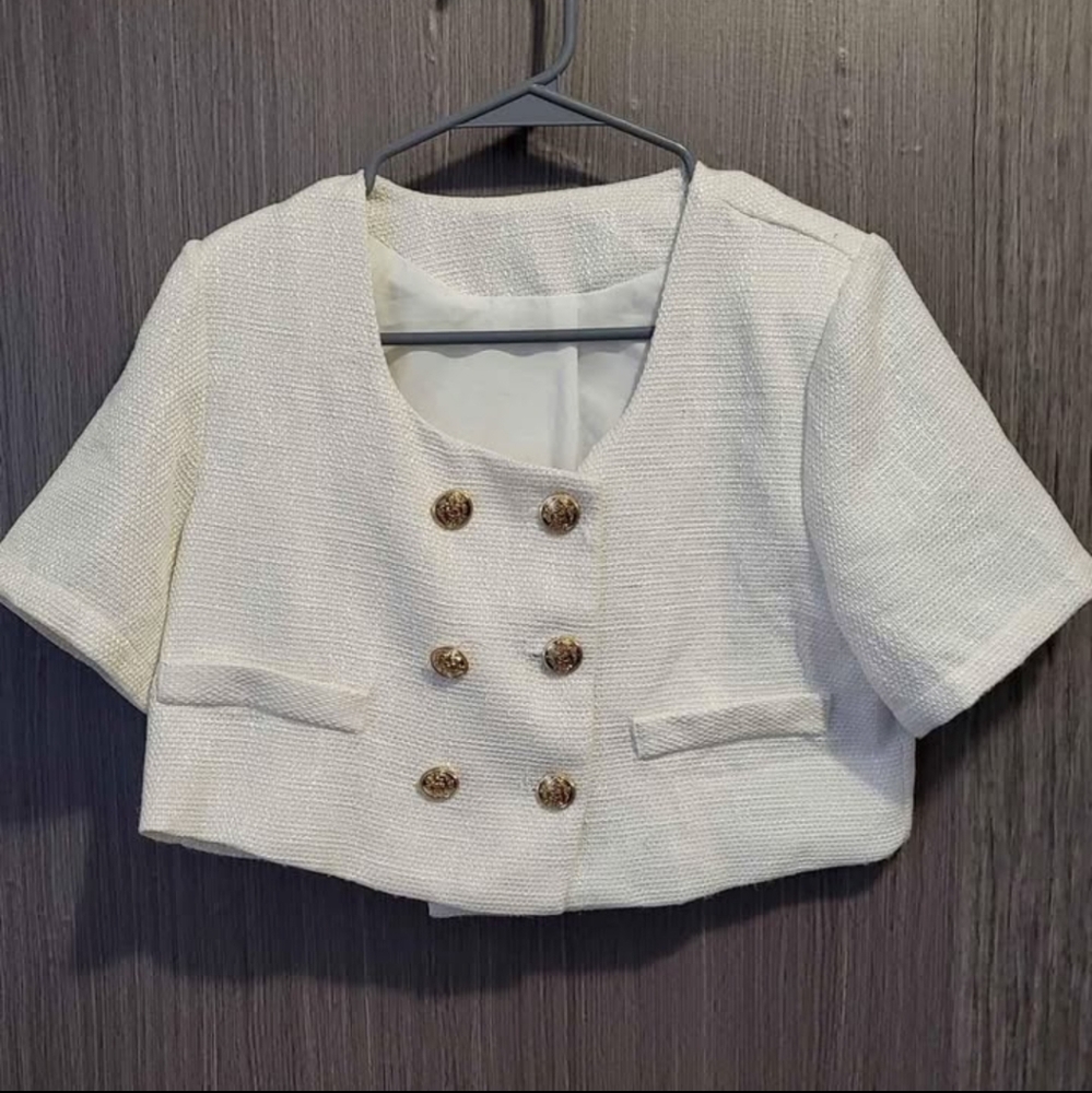 White Cropped Jacket with Gold Buttons